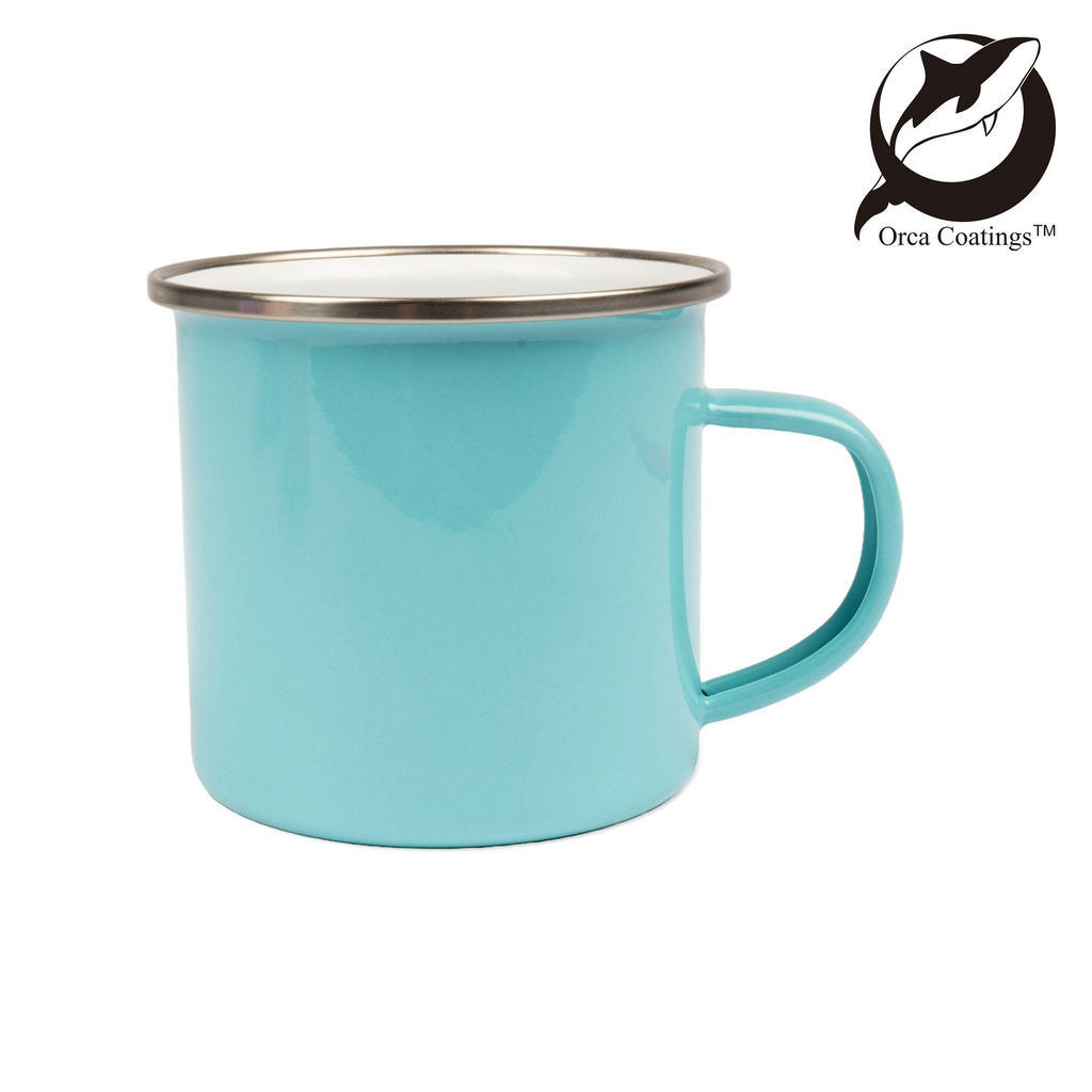 Tasse émaillée 12oz, avec rebord en acier argenté, Orca™ Coating